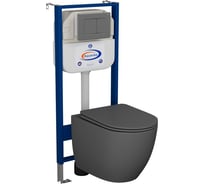 Комплект Bauedge BAU 6 в 1: инсталляция BAU Aquanika, унитаз подвесной безободковый Bau Dream 49,5x36, сиденье дюропласт микролифт, темно-серый матовый, клавиша Stil Gun Grey, темно-серый металлик 10.702.450.00.00-BL0001-DG-Q00017