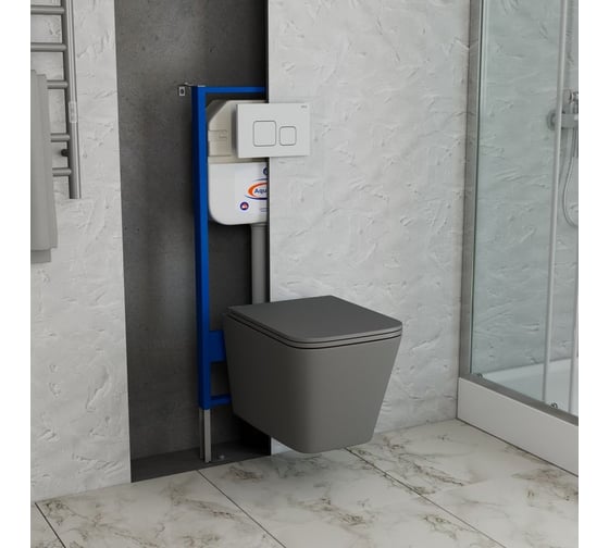 Комплект Bauedge BAU 6 в 1: инсталляция BAU Aquanika, унитаз подвесной безободковый торнадо Bau Stil Hurricane-2, сиденье микролифт,темно-серый матовый, клавиша BAU Soul, белая 10.702.450.00.00-BS0001-HQ2-DG-Q00014