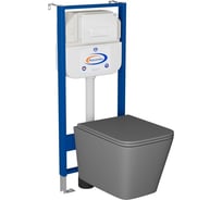 Комплект Bauedge BAU 6 в 1: инсталляция BAU Aquanika, унитаз подвесной безободковый торнадо Bau Stil Hurricane-2, сиденье микролифт,темно-серый матовый, клавиша BAU Hotel, белый глянец 10.702.450.00.00-BS0001-HQ2-DG-Q00006