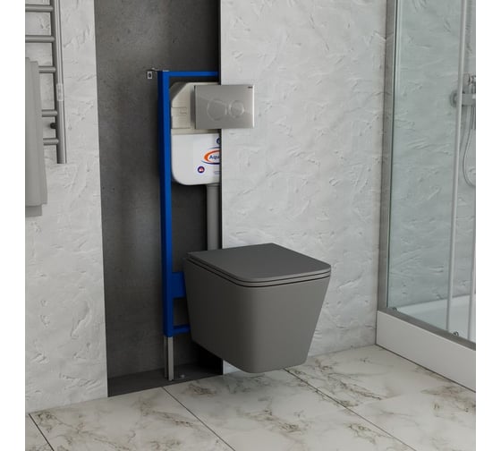 Комплект Bauedge BAU 6 в 1: инсталляция BAU Aquanika, унитаз подвесной безободковый торнадо Bau Stil Hurricane-2, сиденье микролифт,темно-серый матовый, клавиша BAU Dream, хром 10.702.450.00.00-BS0001-HQ2-DG-Q00004