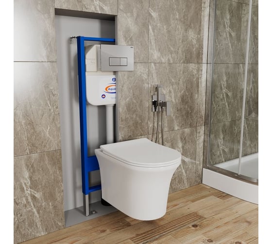 Комплект Bauedge BAU 6 в 1: инсталляция BAU Aquanika, унитаз безободковый Bau Spectrum PRO, сиденье микролифт, кнопка смыва BAU Hotel для инсталляциии, хром 10.702.450.00.00-NP0001-PRO-Q00007