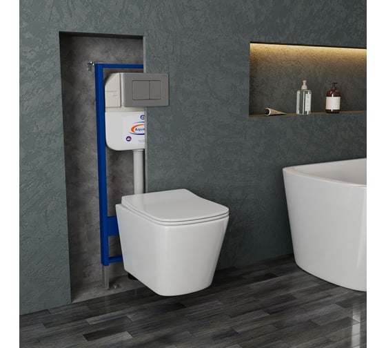 Комплект Bauedge BAU 6 в 1: инсталляция BAU Aquanika, Унитаз подвесной безободковый Bau Stil 49x35, сиденье дюропласт микролифт, клавиша Stil Gun Grey, темно-серый металлик 10.702.450.00.00-BS0001-Q00017