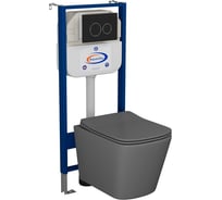 Комплект Bauedge BAU 6 в 1: инсталляция BAU Aquanika, унитаз подвесной безободковый Bau Stil 51x35, сиденье дюропласт микролифт,темно-серый матовый, клавиша BAU Dream, черная матовая 10.702.450.00.00-BS0002-DG-Q00005