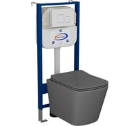 Комплект Bauedge BAU 6 в 1: инсталляция BAU Aquanika, унитаз подвесной безободковый Bau Stil 51x35, сиденье дюропласт микролифт,темно-серый матовый, клавиша BAU Soul, белая 10.702.450.00.00-BS0002-DG-Q00014