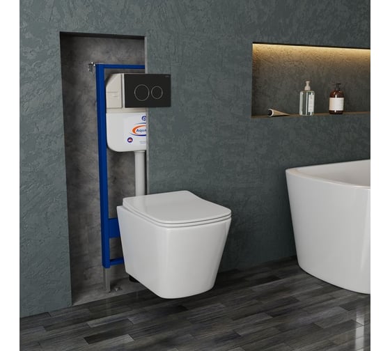 Комплект Bauedge BAU 6 в 1: инсталляция BAU Aquanika, Унитаз подвесной безободковый Bau Stil 49x35, сиденье дюропласт микролифт, клавиша BAU Dream, черная матовая 10.702.450.00.00-BS0001-Q00005