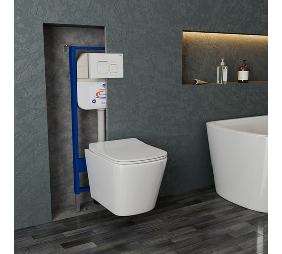Комплект Bauedge BAU 6 в 1: инсталляция BAU Aquanika, Унитаз подвесной безободковый Bau Stil 49x35, сиденье дюропласт микролифт, клавиша BAU Soul, белая 10.702.450.00.00-BS0001-Q00014