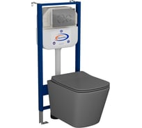 Комплект Bauedge BAU 6 в 1: инсталляция BAU Aquanika, унитаз подвесной безободковый Bau Stil 51x35, сиденье дюропласт микролифт,темно-серый матовый, клавиша BAU Dream, хром 10.702.450.00.00-BS0002-DG-Q00004