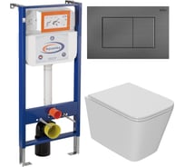 Комплект Bauedge BAU 6 в 1: инсталляция BAU Aquanika, унитаз подвесной безободковый Bau Stil Hurricane3, сиденье микролифт, клавиша BAU Stil Gun Grey, антивандальная, нержавеющая сталь серый металлик 10.702.450.00.00-Q00017-BS0001-HQ3