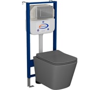 Комплект Bauedge BAU 6 в 1: инсталляция BAU Aquanika, унитаз подвесной безободковый Bau Stil 51x35, сиденье дюропласт микролифт,темно-серый матовый, клавиша BAU Stil, хром 10.702.450.00.00-BS0002-DG-Q00002