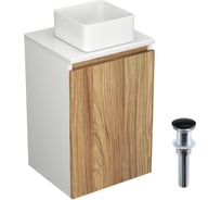 Тумба с раковиной и выпуском Bauedge (тумба Bau Dream Blackwood 40, умывальник BAU Mini 24x24, выпуск клик клак, черный) BD1517