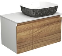 Тумба с раковиной Bauedge (тумба подвесная под раковину Bau Dream Blackwood 80 + раковина санфаянс накладная BAU Stil Black White 50x40, белая/черная) BD1769