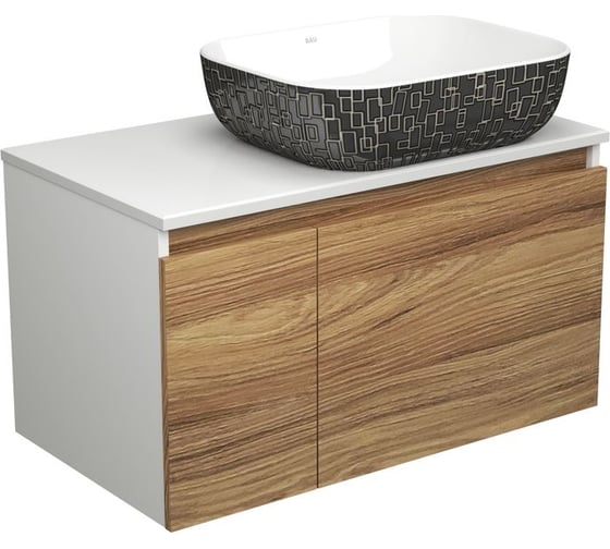 Тумба с раковиной Bauedge (тумба подвесная под раковину Bau Dream Blackwood 80 + раковина санфаянс накладная BAU Stil Black White 50x40, белая/черная) BD1769 1