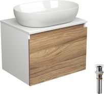 Тумба с раковиной и выпуском Bauedge (тумба подвесная Bau Blackwood 60, раковина накладная BAU Nimb 59x40, выпуск клик-клак белый) BD2490