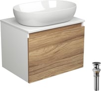 Тумба с раковиной и выпуском Bauedge (тумба подвесная Bau Blackwood 60, раковина накладная BAU Nimb 59x40, выпуск клик-клак черный) BD2491