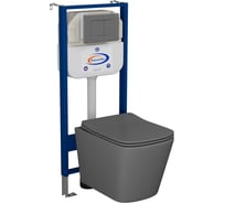 Комплект Bauedge BAU 6 в 1: инсталляция BAU Aquanika, унитаз подвесной безободковый Bau Stil 51x35, сиденье дюропласт микролифт,темно-серый матовый, клавиша Stil Gun Grey, темно-серый металлик 10.702.450.00.00-BS0002-DG-Q00017