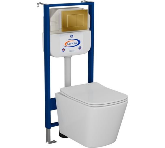 Комплект Bauedge BAU 6 в 1: инсталляция BAU Aquanika, унитаз подвесной безободковый Bau Stil 51x35, сиденье дюропласт микролифт, клавиша BAU Stil, золото 10.702.450.00.00-BS0002-Q00013 1