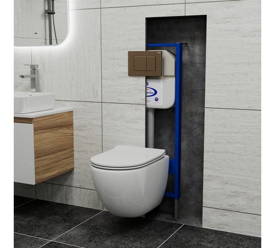 Комплект Bauedge BAU 6 в 1: инсталляция BAU Aquanika, унитаз безободковый Bau Dream PRO-2, сиденье микролифт, кнопка смыва BAU Stil для инсталляции, бронза 10.702.450.00.00-NL0002-PRO-Q00012