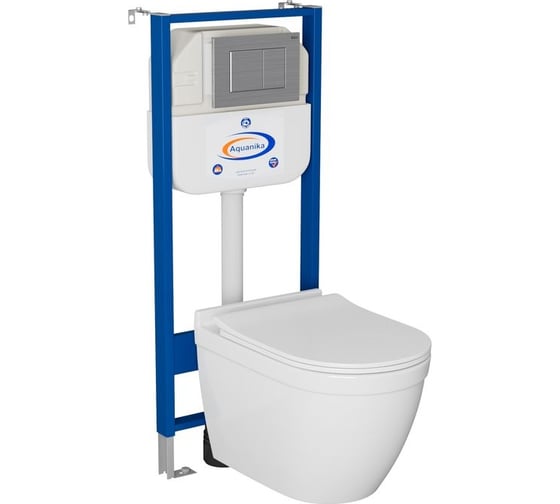 Комплект Bauedge BAU 6 в 1: инсталляция BAU Aquanika, унитаз безободковый Bau Mif PRO, сиденье микролифт, кнопка смыва BAU Stil антивандальная для системы двойного слива, нержавеющая сталь сатин 10.702.450.00.00-NT0002-PRO-Q00009