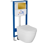 Комплект Bauedge BAU 6 в 1: инсталляция BAU Aquanika, унитаз безободковый Bau Mif PRO, сиденье микролифт, кнопка смыва BAU Stil для инсталляции, золото 10.702.450.00.00-NT0002-PRO-Q00013