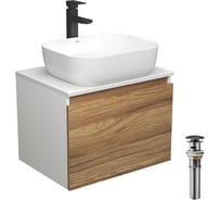 Комплект для ванной Bauedge 4 предмета (тумба Bau Dream 60 + раковина BAU Stil Pro Pro 50x40, белая + смеситель Hotel Black, выпуск клик-клак, черный) BD2437