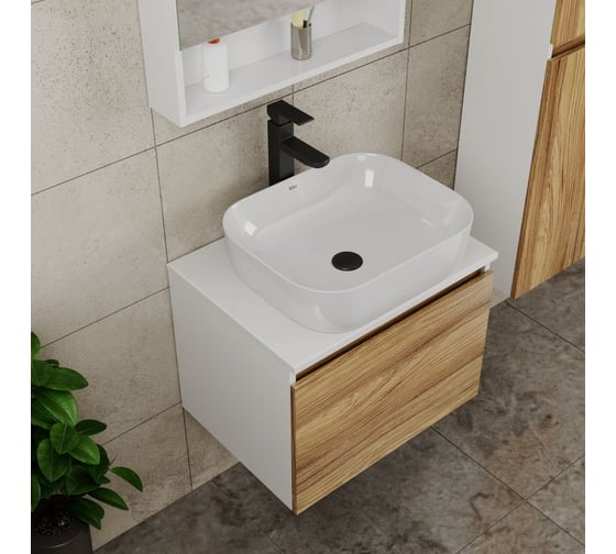 Комплект для ванной Bauedge 4 предмета (тумба Bau Dream 60 + раковина BAU Stil Pro Pro 50x40, белая + смеситель Hotel Black, выпуск клик-клак, черный) BD2437