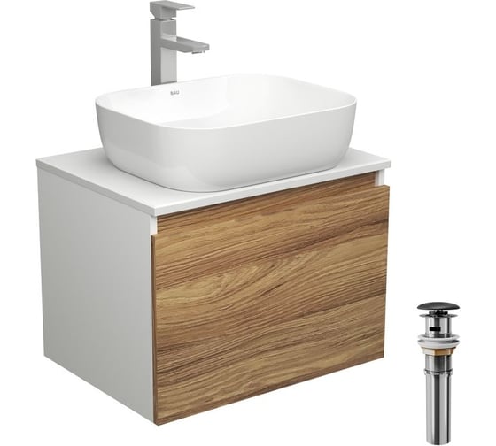 Комплект для ванной Bauedge 4 предмета (тумба Bau Dream 60 + раковина BAU Stil Pro Pro 50x40, белая + смеситель Hotel Still, выпуск клик-клак, черный) BD2465 1