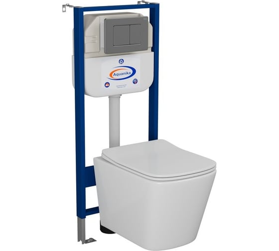 Комплект Bauedge BAU 6 в 1: инсталляция BAU Aquanika, унитаз подвесной безободковый Bau Stil 51x35, сиденье дюропласт микролифт, клавиша Stil Gun Grey, темно-серый металлик 10.702.450.00.00-BS0002-Q00017