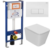 Комплект Bauedge BAU 6 в 1: инсталляция BAU Aquanika, унитаз подвесной безободковый Bau Stil Hurricane3, сиденье дюропласт микролифт, прямоугольная белая клавиша 10.702.450.00.00-Q00006-BS0001-HQ3