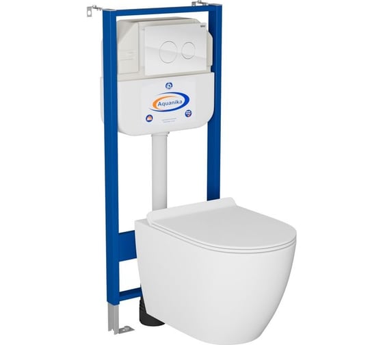 Комплект Bauedge BAU 6 в 1: инсталляция BAU Aquanika, унитаз безободковый Bau Dream PRO, сиденье дюропласт микролифт, кнопка смыва из стекла BAU Dream дизайнерская, белая 10.702.450.00.00-NL0001-PRO-Q00010 1