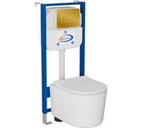 Комплект Bauedge BAU 6 в 1: инсталляция BAU Aquanika, унитаз безободковый Bau Hotel PRO, сиденье микролифт, кнопка смыва BAU Stil для инсталляции, золото 10.702.450.00.00-NM0003-PRO-Q00013