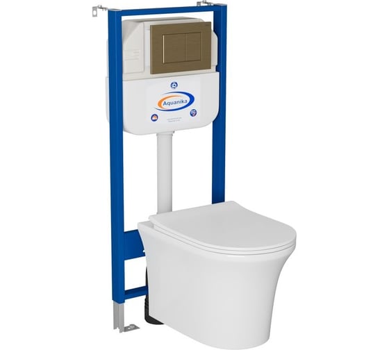 Комплект Bauedge BAU 6 в 1: инсталляция BAU Aquanika, унитаз безободковый Bau Spectrum PRO, сиденье микролифт, кнопка смыва BAU Stil для инсталляции, бронза 10.702.450.00.00-NP0001-PRO-Q00012