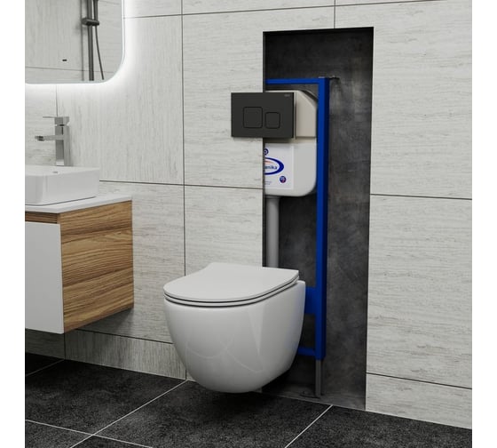 Комплект Bauedge BAU 6 в 1: инсталляция BAU Aquanika, унитаз безободковый Bau Dream PRO-2, сиденье микролифт, кнопка смыва BAU Soul, черная матовая 10.702.450.00.00-Q00015-NL0002-PRO