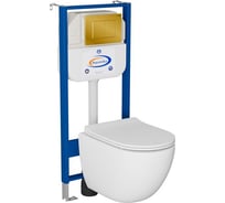 Комплект Bauedge BAU 6 в 1: инсталляция BAU Aquanika, унитаз безободковый Bau Dream PRO-2, сиденье микролифт, кнопка смыва BAU Stil для инсталляции, золото 10.702.450.00.00-NL0002-PRO-Q00013