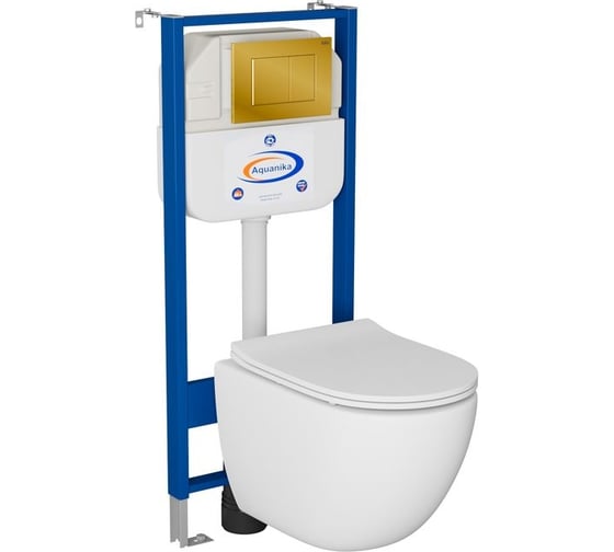 Комплект Bauedge BAU 6 в 1: инсталляция BAU Aquanika, унитаз безободковый Bau Dream PRO-2, сиденье микролифт, кнопка смыва BAU Stil для инсталляции, золото 10.702.450.00.00-NL0002-PRO-Q00013 1
