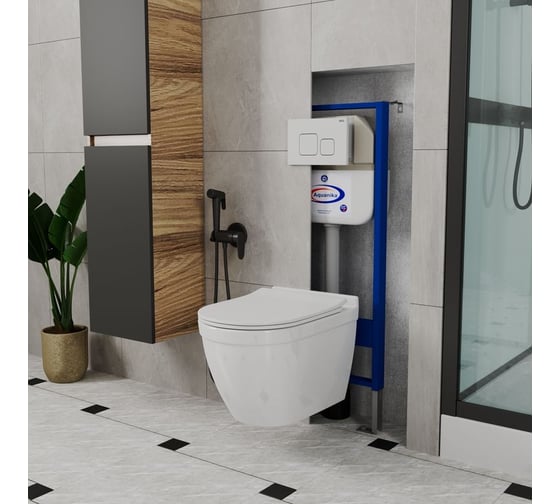 Комплект Bauedge BAU 6 в 1: инсталляция BAU Aquanika, унитаз безободковый Bau Mif PRO, сиденье микролифт, кнопка смыва BAU Soul для инсталляции, белая 10.702.450.00.00-NT0002-PRO-Q00014