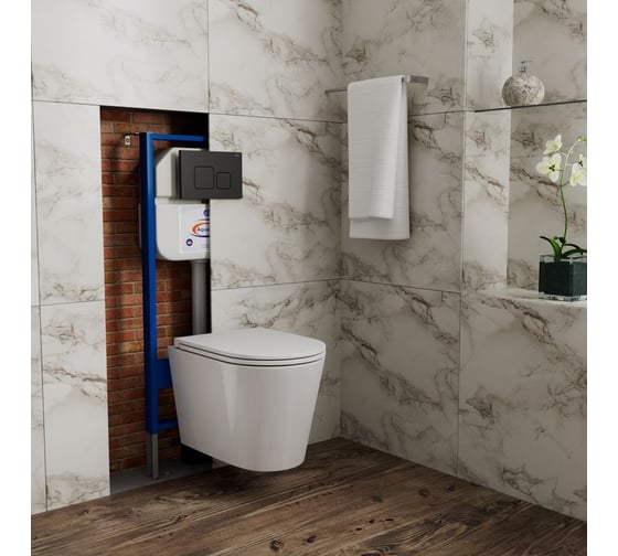 Комплект Bauedge BAU 6 в 1: инсталляция BAU Aquanika, унитаз безободковый торнадо обратного потока Bau Nimb Hurricane-2, сиденье дюропласт микролифт, кнопка смыва BAU Soul, черная матовая 10.702.450.00.00-Q00015-BK0001-HQ2