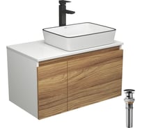 Комплект для ванной Bauedge 4 предмета (тумба Bau Dream 80 + раковина BAU 48x37, белая + смеситель Hotel Black, выпуск клик-клак, черный) BD1758