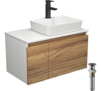 Комплект для ванной Bauedge 4 предмета (тумба Bau Dream 80 + раковина BAU 48x37, с отв. под смеситель + смеситель Hotel Black, выпуск клик-клак, черный) BD1901