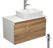 Комплект для ванной Bauedge 4 предмета (тумба Bau Dream 80 + раковина BAU 48x37, с отв. под смеситель + смеситель Hotel Still, выпуск клик-клак, белый) BD1900