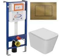 Комплект Bauedge BAU 6 в 1: инсталляция BAU Aquanika, унитаз подвесной безободковый Bau Stil Hurricane3, сиденье дюропласт микролифт, прямоугольная бронзовая клавиша 10.702.450.00.00-Q00012-BS0001-HQ3