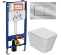 Комплект Bauedge BAU 6 в 1: инсталляция BAU Aquanika, унитаз подвесной безободковый Bau Stil Hurricane3, сиденье дюропласт микролифт, прямоугольная хромированная клавиша 10.702.450.00.00-Q00002-BS0001-HQ3