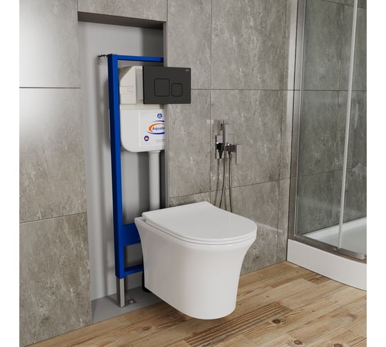 Комплект Bauedge BAU 6 в 1: инсталляция BAU Aquanika, унитаз безободковый Bau Spectrum PRO, сиденье микролифт, кнопка смыва BAU Soul, черная матовая 10.702.450.00.00-Q00015-NP0001-PRO