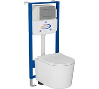 Комплект Bauedge BAU 6 в 1: инсталляция BAU Aquanika, унитаз безободковый Bau Hotel PRO, сиденье микролифт, кнопка смыва BAU Stil Gun Grey, антивандальная, нержавеющая сталь темно-серый металлик 10.702.450.00.00-Q00017-NM0003-PRO