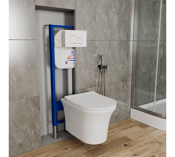 Комплект Bauedge BAU 6 в 1: инсталляция BAU Aquanika, унитаз безободковый Bau Spectrum PRO, сиденье микролифт, кнопка смыва BAU Soul, белая 10.702.450.00.00-Q00014-NP0001-PRO