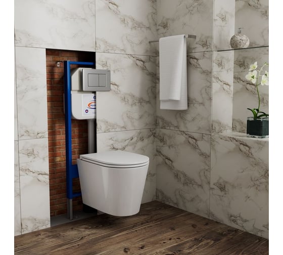 Комплект Bauedge BAU 6 в 1: инсталляция BAU Aquanika, унитаз безободковый торнадо обратного потока Bau Nimb Hurricane-2, сиденье микролифт, клавиша BAU Stil Gun Grey, антивандальная, темно-серый металлик 10.702.450.00.00-Q00017-BK0001-HQ2