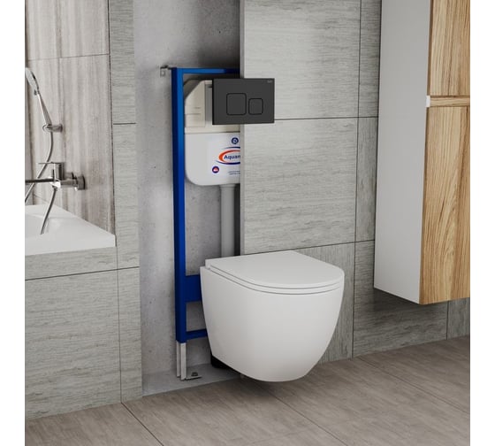 Комплект Bauedge BAU 6 в 1: инсталляция BAU Aquanika, унитаз безободковый торнадо обратного потока Bau Dream Hurricane-2, сиденье дюропласт микролифт, кнопка смыва BAU Soul, черная матовая 10.702.450.00.00-Q00015-BL0001-HQ2