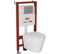 Комплект Bauedge BAU 6 в 1: инсталляция BAU PRO, унитаз подвесной торнадо Bau Nimb Hurricane-2, сиденье дюропласт микролифт, клавиша BAU Stil Gun Grey, антивандальная, сталь темно-серый металлик Q111300-BK0001-HQ2-Q00017