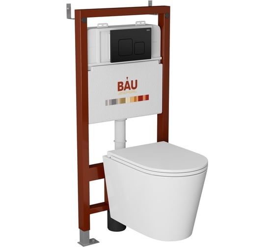 Комплект Bauedge BAU 6 в 1: инсталляция BAU PRO, унитаз подвесной торнадо Bau Nimb Hurricane-3, сиденье дюропласт микролифт, кнопка смыва BAU Soul, черная матовая Q111300-BK0001-HQ3-Q00015