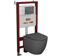 Комплект Bauedge BAU 6 в 1: инсталляция BAU PRO, унитаз подвесной безободковый Bau Dream 49,5x36, сиденье дюропласт микролифт, темно-серый матовый, клавиша BAU Dream, хром Q111300-BL0001-DG-Q00004