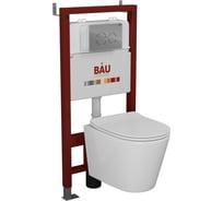 Комплект Bauedge BAU 6 в 1: инсталляция BAU PRO, унитаз подвесной безободковый Bau Nimb 49x36, сиденье дюропласт микролифт, клавиша BAU Dream, хром Q111300-BK0001-Q00004